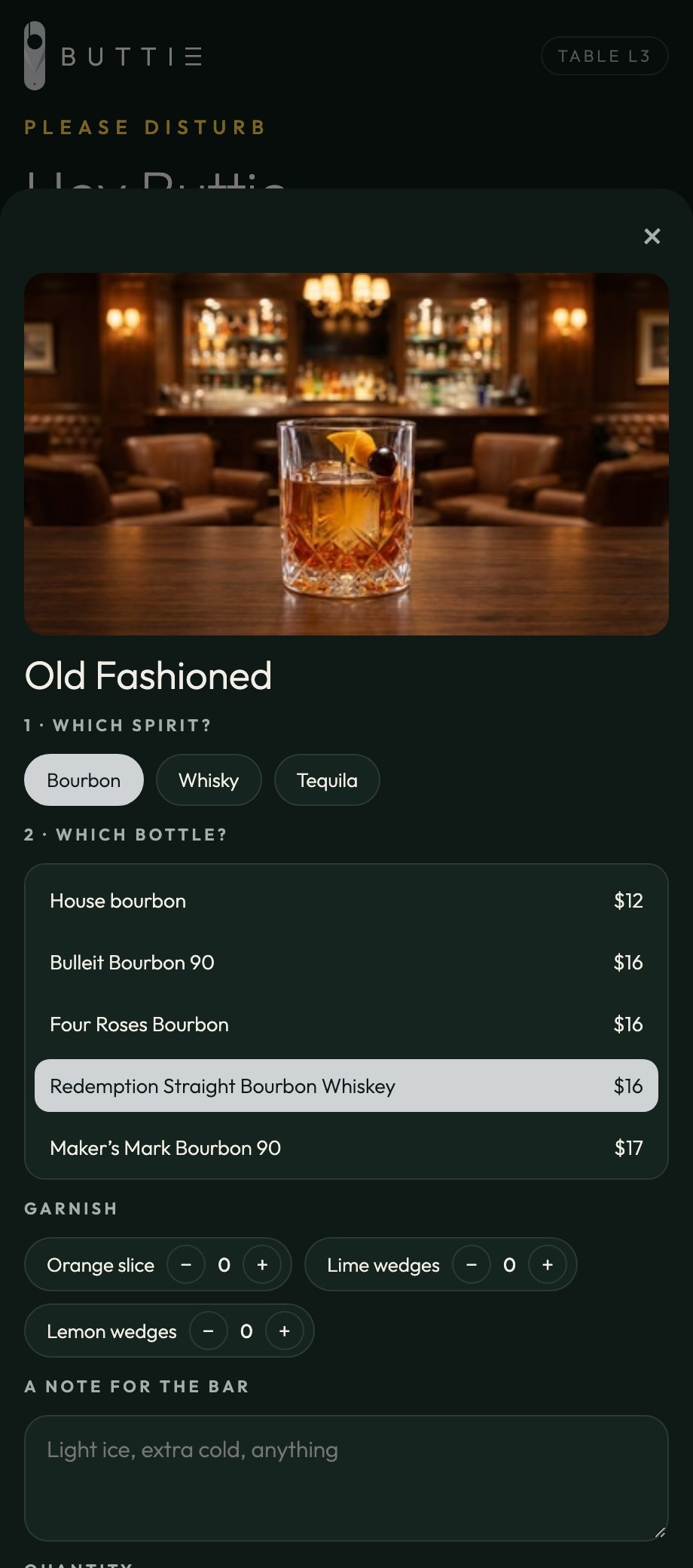 Cocktail: spirit, then bottle