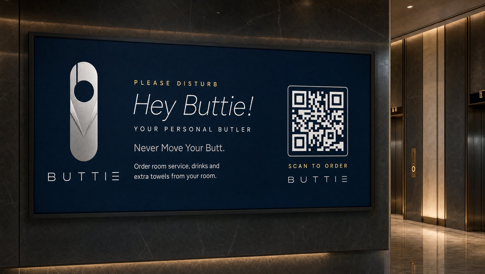 Buttie ad, hotel lobby midnight blue