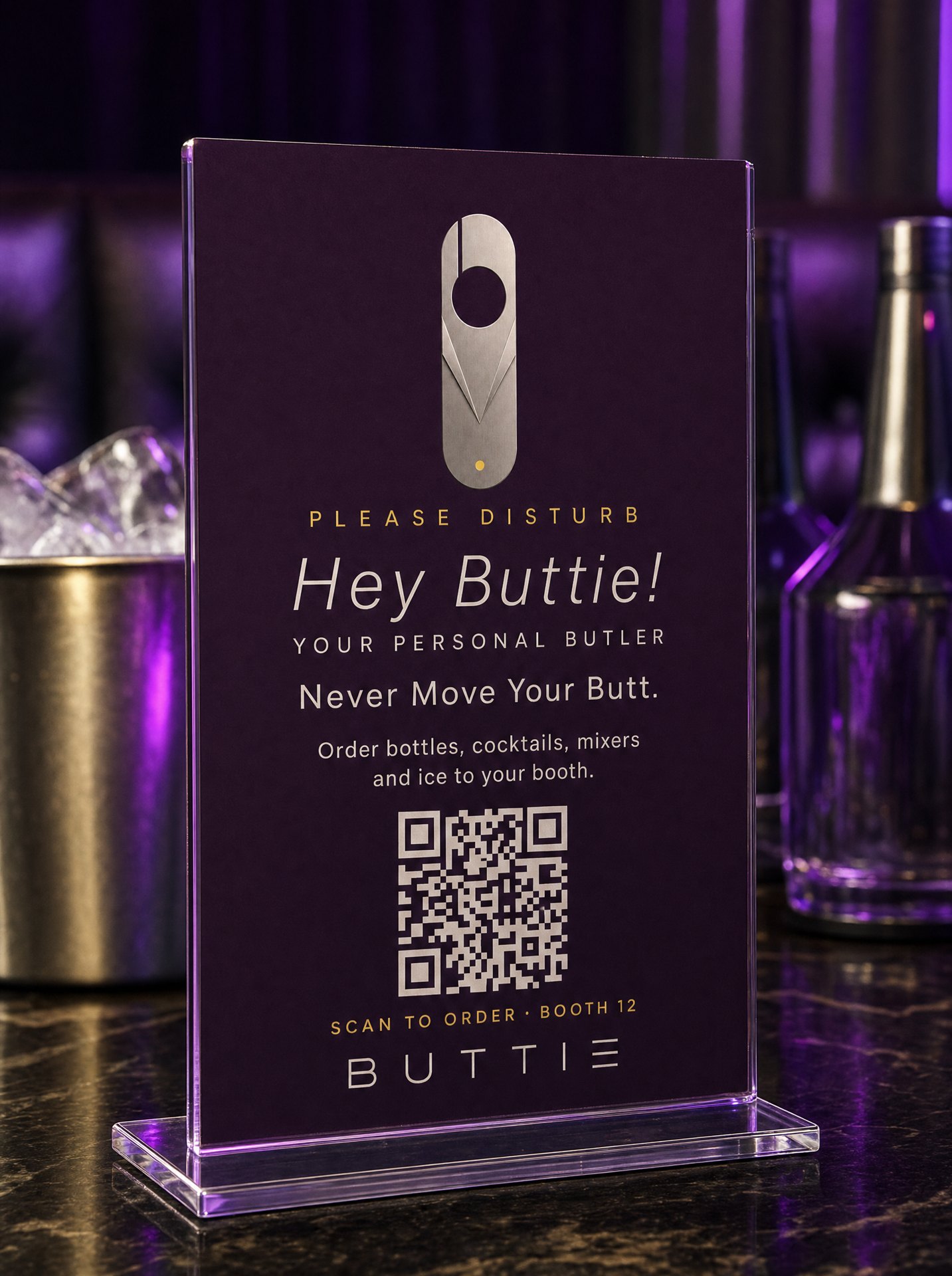 Buttie table tent, nightclub deep plum